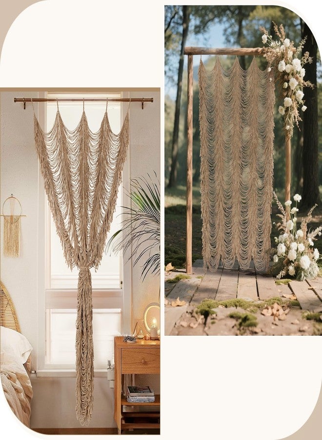 Boshen Macrame Boho Handmade Curtain, 1 Panel Tassels Doorway Window Wall Decor, 100% Cotton Art Craftsmanship Room Divider Wall Hanging for Bedroom, Living Room, Wedding, 75" L x 59" W Kakki - Image 4